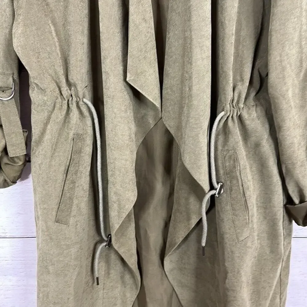 Buckle BKE Jacket Womens Large Green Roll Tab Sleeve Tie Cinch‎ Closure Olive